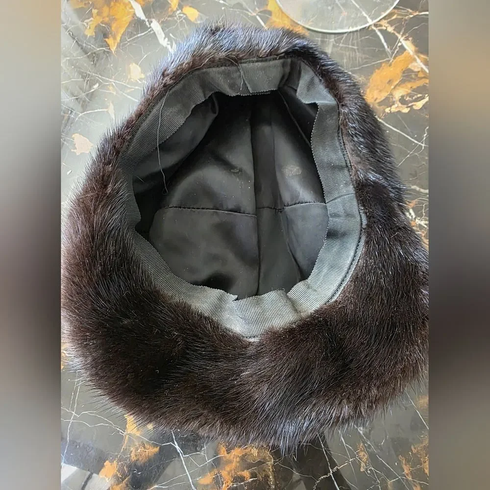 Real Fur Baseball Cap Hat Dark Brown 21' Circumference